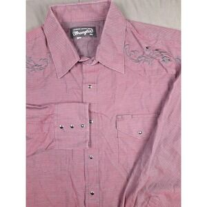 Wrangler XL Black Pearl Snap Floral Embroidery Red 3 Button Cuff Rodeo Cowboy